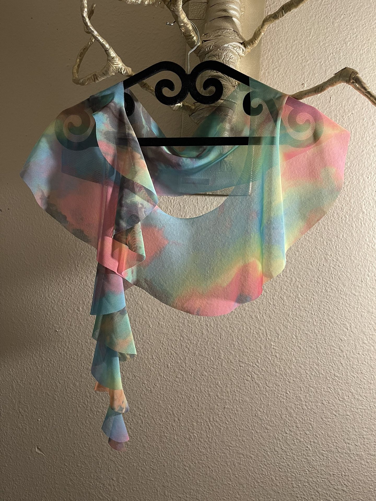 Colorful Ruffle Edge Mesh Over Top Accent Shawl Scarf