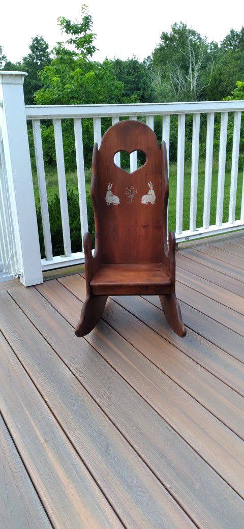 Vintage Handpainted Solid Wood Children's Rocking Chair