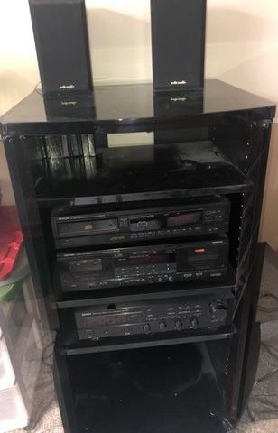 Vintage Denon Stereo Cassette Cd Player Tuner Receiver Polk Speskers Woofer