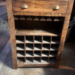 Rustic Wine Rack Cabinet w/ Glass Holder + Drawer 
