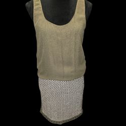 Beige and White Sleeveless Dress