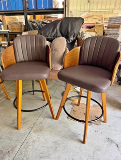 Counter Height Barstools Set of 2, 26 Inch Mid Century Modern Counter Stools with Walnut Back and Ar