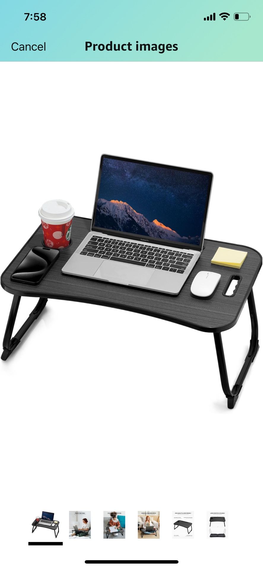 Laptop Bed Desk, Foldable Lap Table, Portable Study Table, Laptop Stand with Cup Holder & Tablet Slot & Lifting Handle for Working Writing Drawing & E