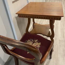 beautiful antique side table and chair 