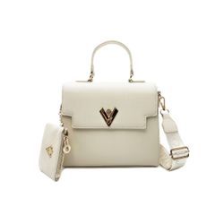 Valentino Orlandi Cream Vegan Leather Cream  Satchel with wallet