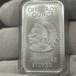 1 Oz. Aztec Calendar Silver Bar. 
