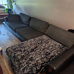 Italian Leather And Fabric Sectional Couch