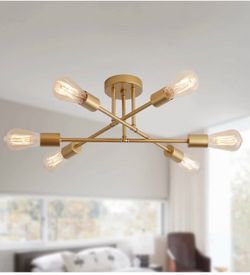 Sputnik Chandelier Ceiling Light Fixtures,6-Lights Industrial Metal Semi Flush Mount Ceiling Light for Bedroom Dining Room Living Room Kitchen Hallway