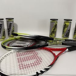 tennis rackets and 14 balls