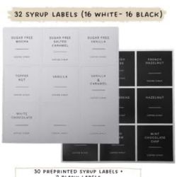 32 Pcs Minimalist Preprinted Coffee Syrup Stickers for Coffee Station