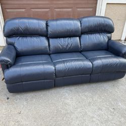 La-Z-Boy Blue Leather Recliner Sofa Couch