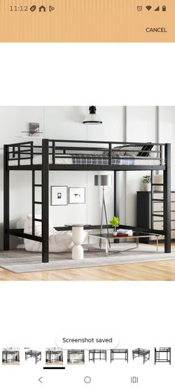 Black Metal full size Loft Bed Frame with Ladder