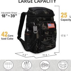 Tactical Backpack Cooler, 25L Cooler Backpack Insulated Leak-Proof, Heavy Duty Large Lunch Backpack, Waterproof Ice Chest Backpack for Men Women Adult