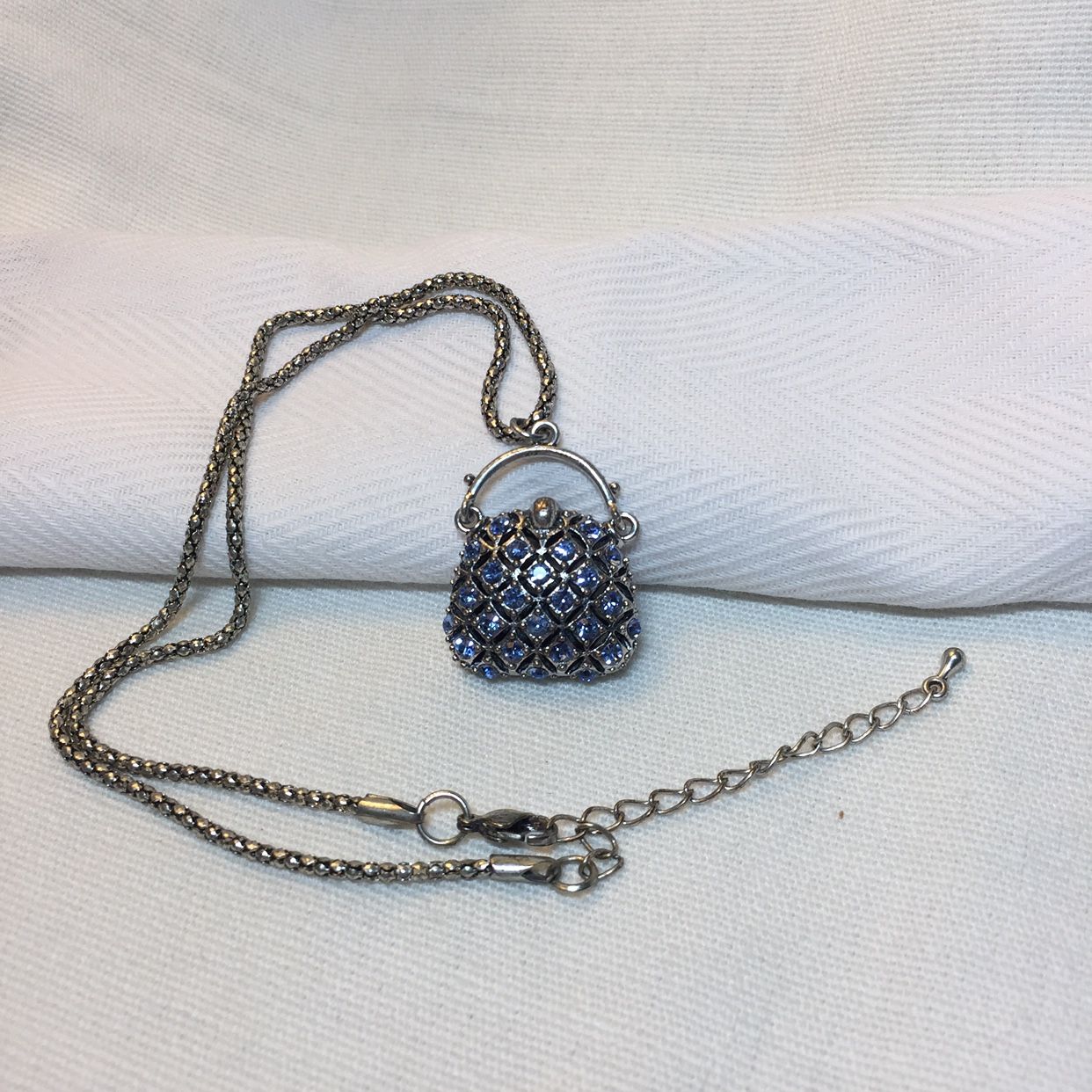 Blue Rhinestone Purse/Handbag Pendant Necklace