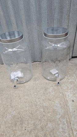 Glass Beverage Dispenser Jars with Spigot – Set of 2