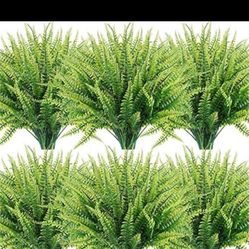 12 Bundles Artificial Plants, Fake Boston Fern Greenery Outdoor UV Resistant No Fade Faux Plastic Plants Garden Porch Window Box Decorating