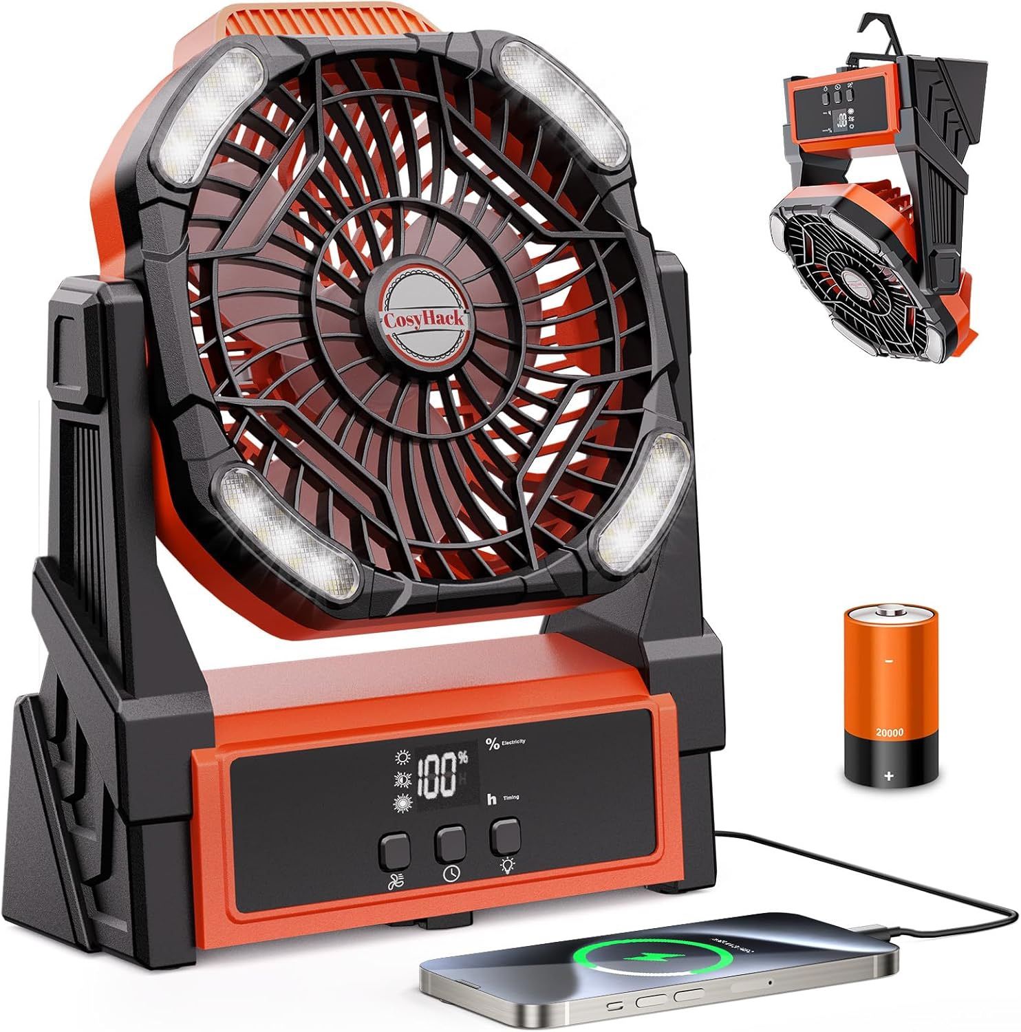 Portable Camping Fan with 20000mAh Rechargeable Battery – 4-Speed