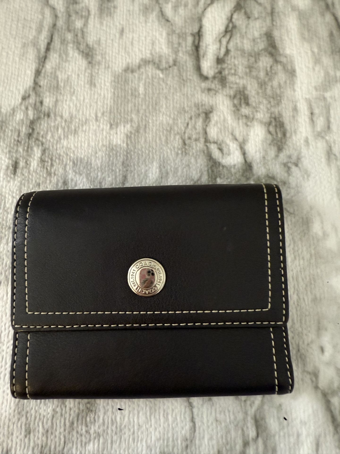 Vintage Coach Black Leather Wallet Button Shut Small