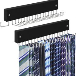 Tie Rack Belt Hanger Wall Mounted, Lomrsiul Non Slip 180 Degree Rotating Belt Organizer for Closet with 18 Hooks Closet Organizers and Storage for Tie