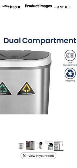 Ninestars DZT-70-11R Automatic Touchless Motion Sensor Semi-Round Trash Can/Recycler, 18.5 Gal. 70 L., Stainless Steel