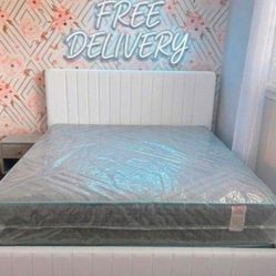 New Velvet Bed Frame With Mattress And Box Springs Set 3PCS FREE DELIVERY WHOLE SET 