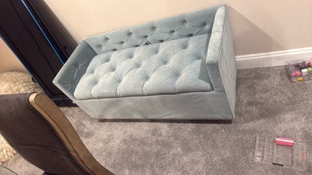 Elegant Light Blue Velvet Tufted Storage Bench/Ottoman – $75 OBO