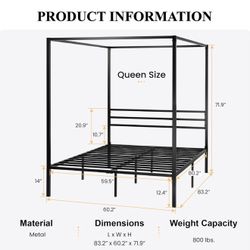 Black Metal Queen Canopy Bed Frame