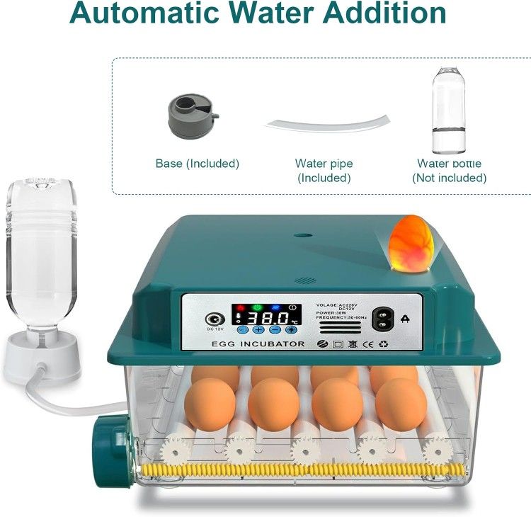 Egg Incubator for Hatching Eggs, Egg Incubator with Automatic Egg Turning and Automatic Water Addition with Egg Candler, 12-16 Eggs Incubator for Hatc