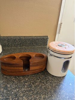 Wooden Espresso Tamping Station &  Coffee Canister