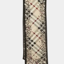 Burberry 100% Silk Beige Italy Tartan and Star Print Muffler Scarf