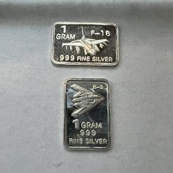 PURE SOLID SILVER 999% EACH BAR IS ONE GRAM BOTH FOR $65 