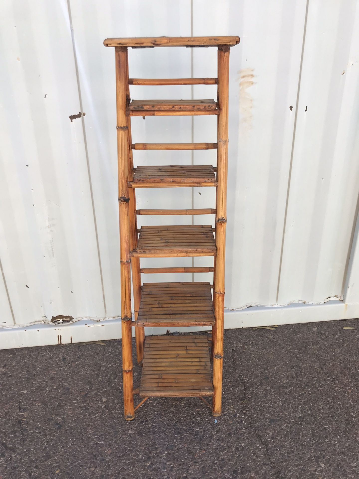 Vintage Bamboo 5 Tier Ladder Book Shelf Foldable