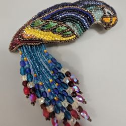 Parrot Brooch Pin Vintage Beaded