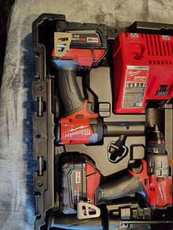 Milwaukee Brand new from kit.
$65 for each battery
$20 for charger
$145 for everything