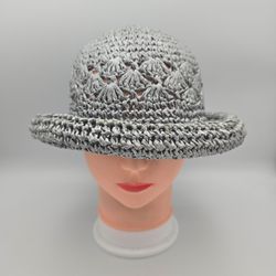 Women's Silver Woven Paper BowlerHat