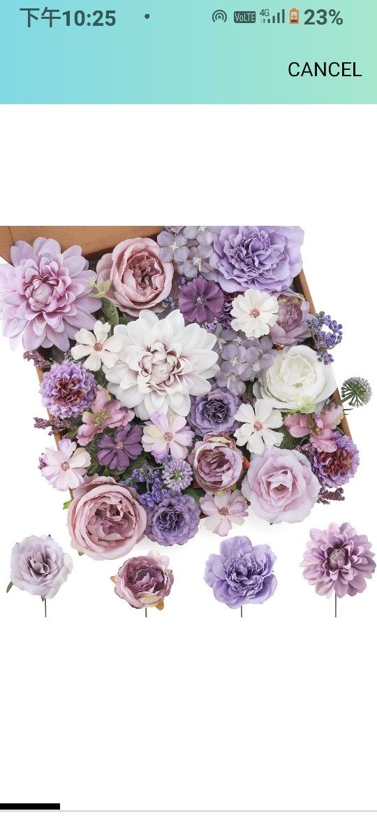 Artificial Flowers Combo Purple Flowers Mix Silk Flowers Dahlia Roses with Stems for DIY Wedding Bridal Bouquets, Baby Shower, Floral Arrangement,