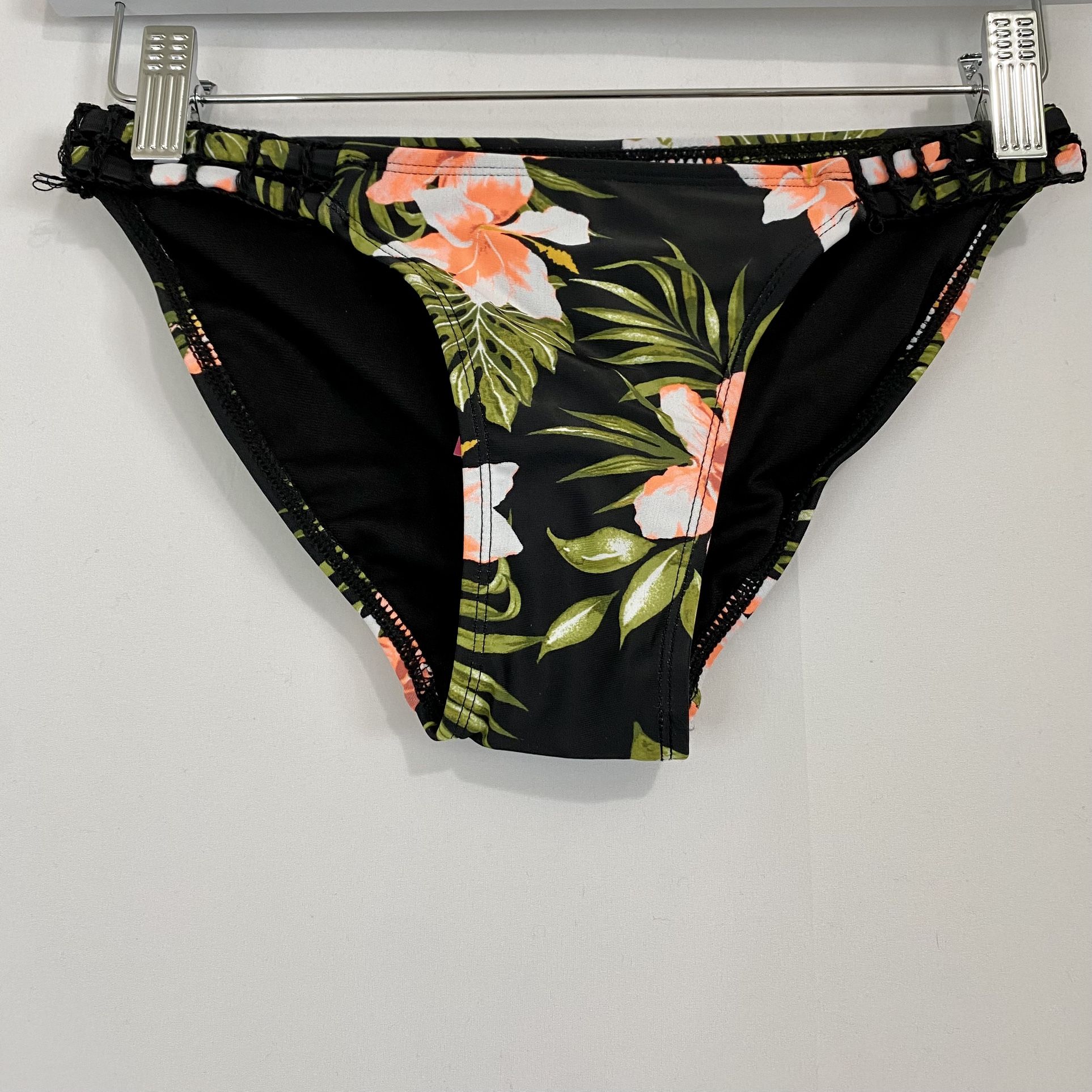 Xhilaration Women’s Hipster Floral Print Swim Suit Bikini Bottom Black XS NWT