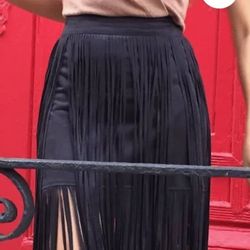 ZARA Black Suede  Fringe  Skirt New  S/Falda ZARA De Piel S