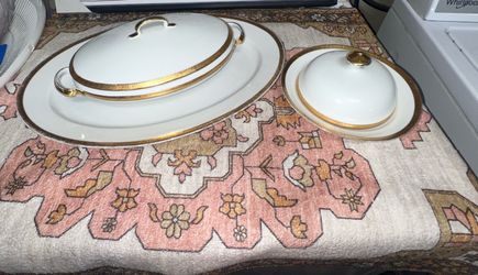 Vintage Bavaria 18K Gold Porcelain Covered Vegetable Bowl, Platter & Butter Dish Set $35/OBO