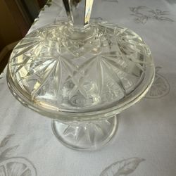 Vintage Crystal Pedestal Covered Candy Dish