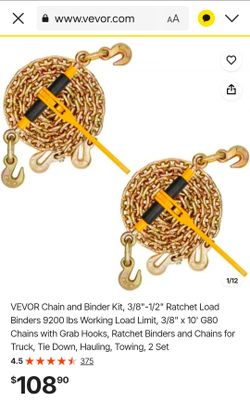 VEVOR Ratchet Chain and Binder Kit 2-Set