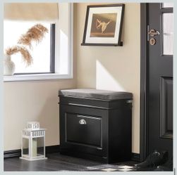 Shoe Storage Bench w/ Cushion Seat | Hidden Shoe Cabinet Organizer
