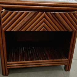 Rattan Glass Top Nightstand with Drawer 