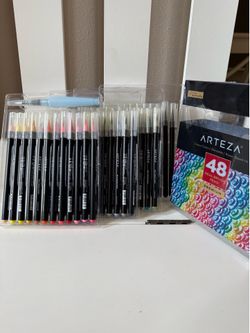 real brush pens *missing 2 pens 46 counts used once