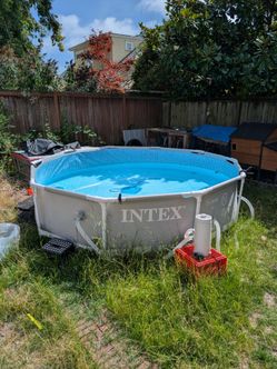 Intex 10ft Above Ground Pool w/ 1,000 GPH Pump, Cover & Chlorine