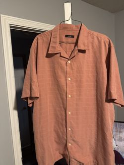 ALFANI 100% Silk Button Up Shirt Men’s XL Blush Pink/Peach Short Sleeve
