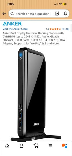 Anker Dual Display Universal Docking Station with DVI/HDMI (Up to 2048 X 1152), Audio, Gigabit Ethernet, 6 USB Ports (2 USB 3.0 + 4 USB 2.0)