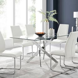 Glass Table With Two Black Chairs And Two White Chairs 