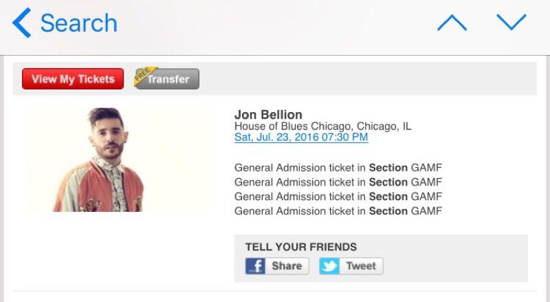 2 tix for Jon bellion tonight 75$ each
