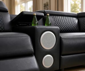 Black Leather Modern Power Reclining Sectional with Speakers